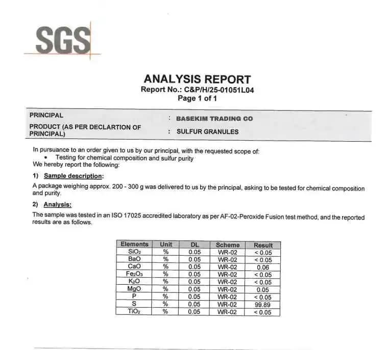 Granular Sulfur SGS report